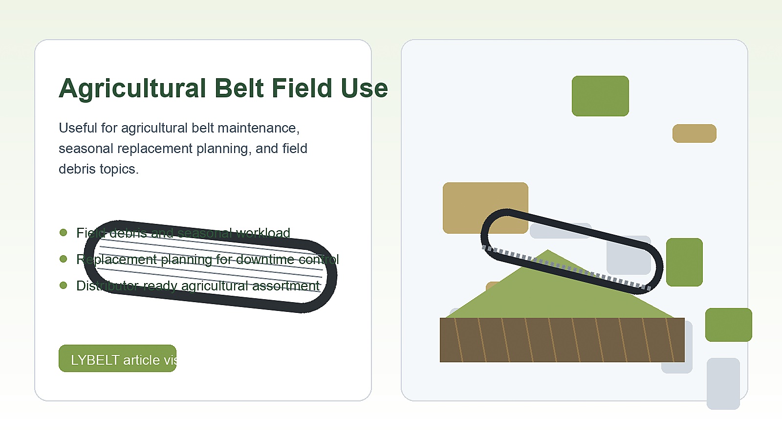 How Dust and Field Debris Shorten Agricultural Belt Life 1 Agricultural belt field-use visual showing seasonal workload, dust, debris, and replacement-planning context.